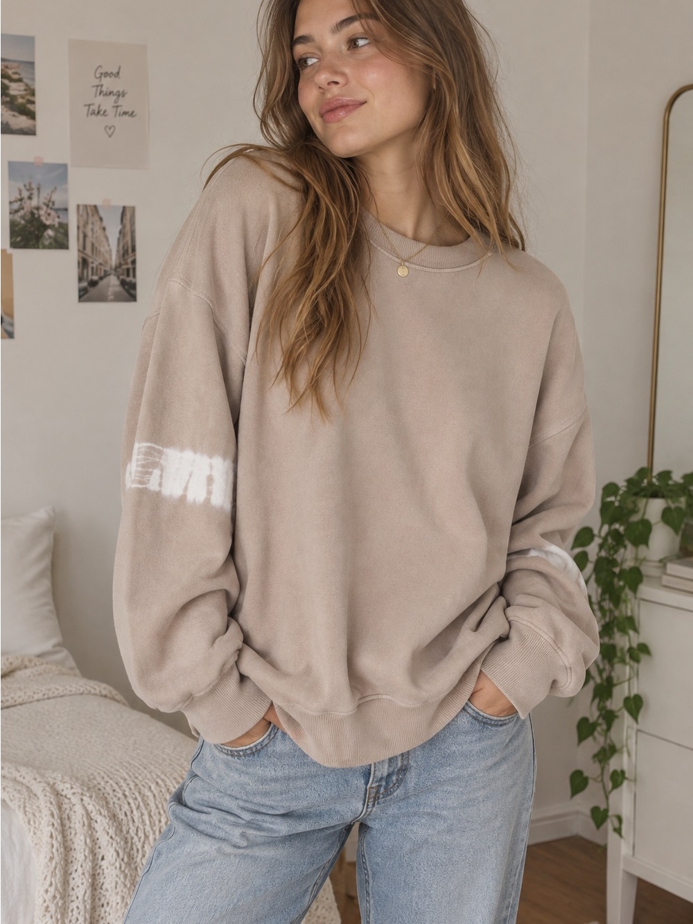 Raquel Allegra sz 0 XS Tie Dye Oversized Neutral Artsy Sweatshirt